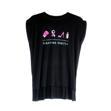 Load image into Gallery viewer, Fighting Pretty Logo Flowy Rolled Cuff T-Shirt (Black)