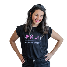 Load image into Gallery viewer, Fighting Pretty Logo Flowy Rolled Cuff T-Shirt (Black)