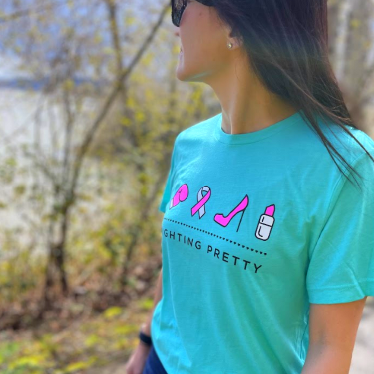 Fighting Pretty Teal Logo Tee
