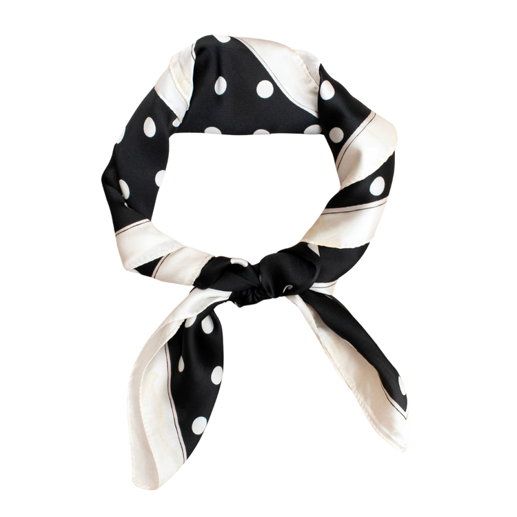 Black and White Polka Dot Silky Head or Neck Scarf