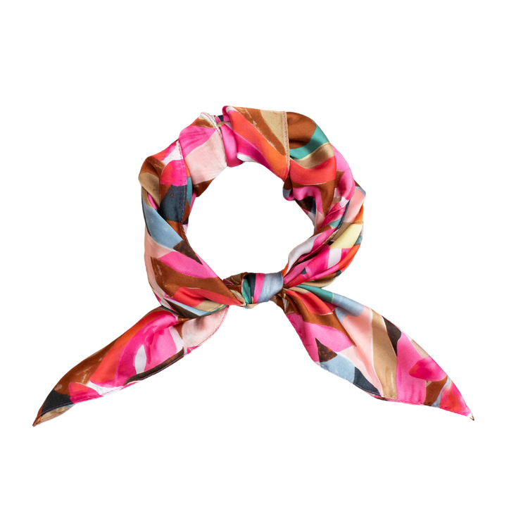 Bright Geometric Floral Silky Head or Neck Scarf
