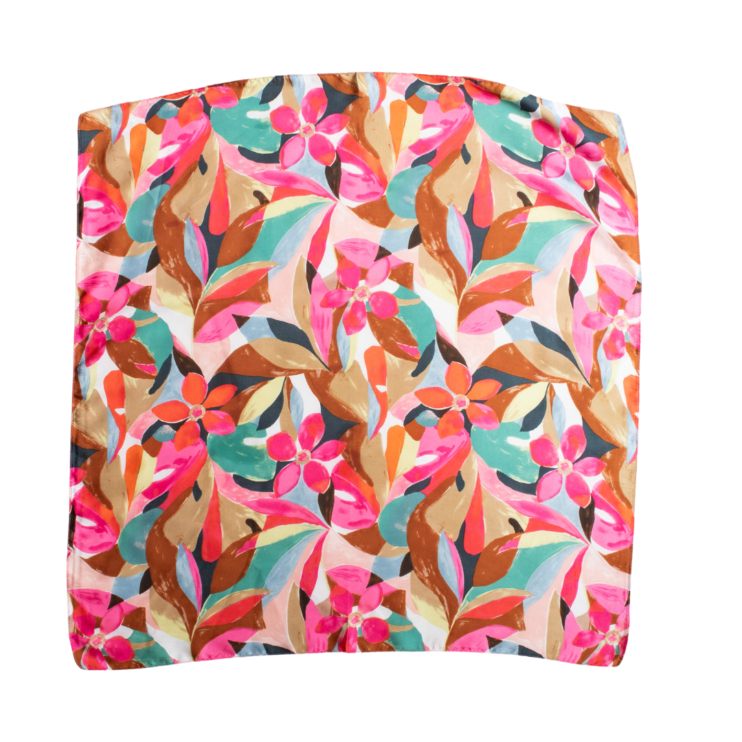 Bright Geometric Floral Silky Head or Neck Scarf