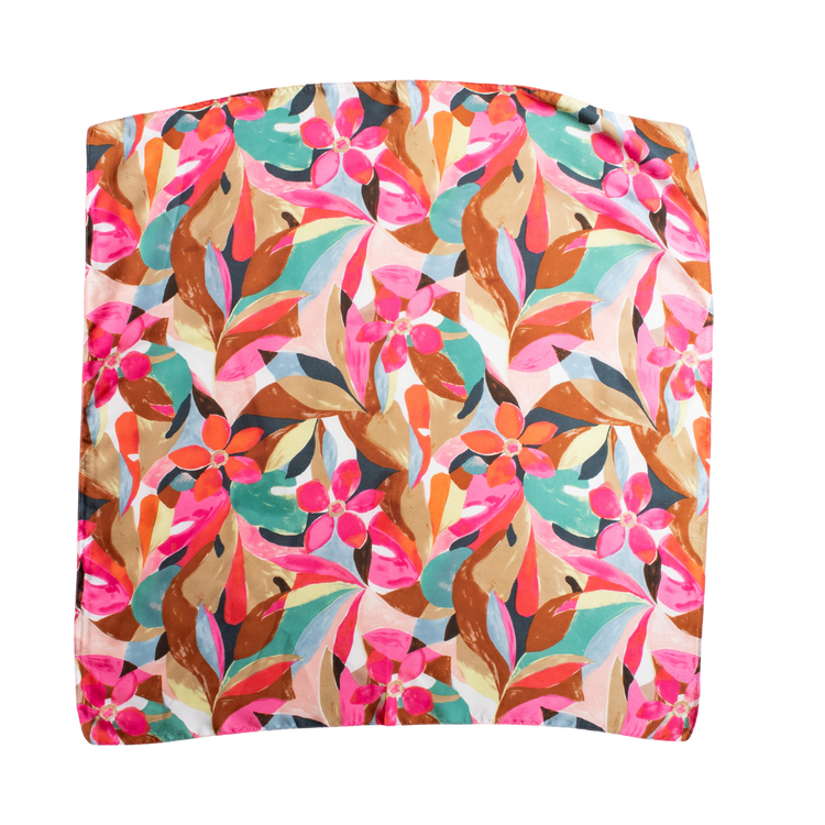 Bright Geometric Floral Silky Head or Neck Scarf