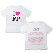 Load image into Gallery viewer, I Heart FP - 10th Anniversary T-Shirt with sponsored names on back of shirt
